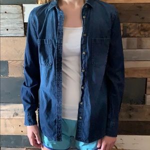 Denim button down soft long sleeve shirt